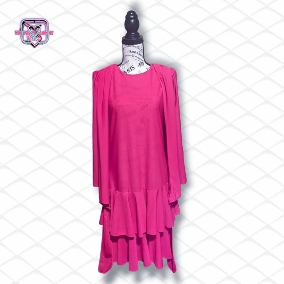 VINTAGE 80s Barbie Hot Pink Chiffon Ruffle Party Dress , Size 8 - Picture 6 of 10